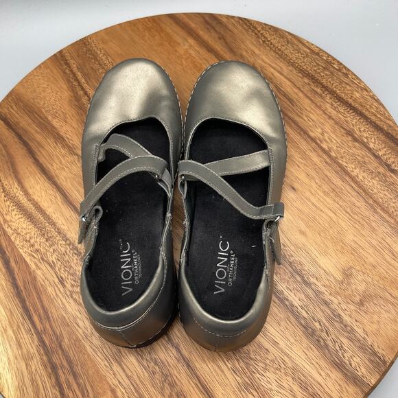 Vionic Judith Shoes Womens Size 9 Gold Metallic Leather Mary Jane Casual Comfort - Picture 5 of 8